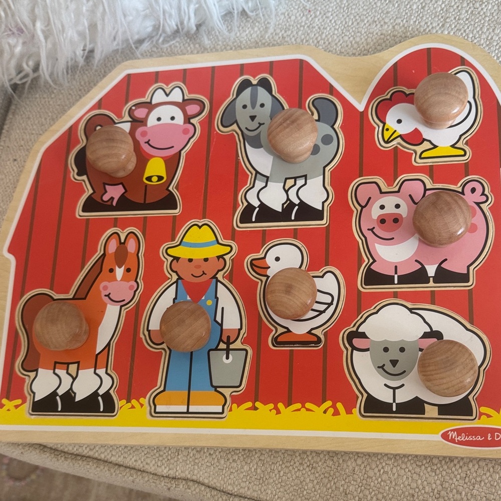 Melissa & Doug Farmyard Friends Puzzle - Red and Natural Wood